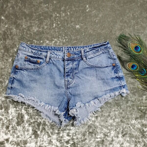 Cotton On The Frayed Mid Rise Denim Shorts